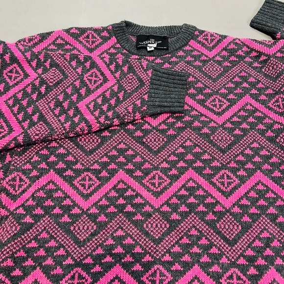 VTG Aspen Lid Sweater Men M Pink Sweater USA funky tribal Wool Southwestern-3597 - Picture 10 of 10